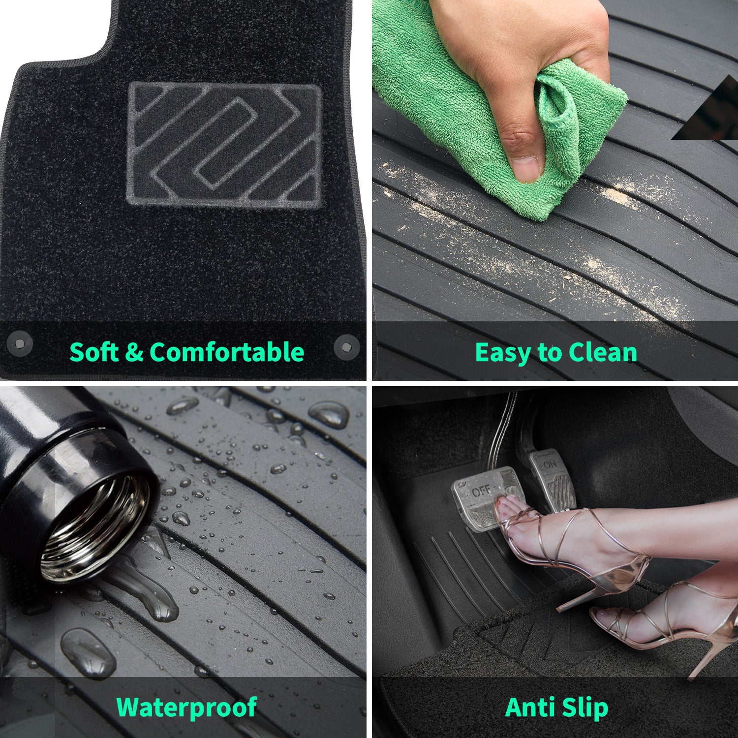 2-in-1 TPE All Weather Model 3 Floor Mats 2023 with Removable Carpet (Left Hand), Waterproof Anti-Slip Floor Mats for Model 3