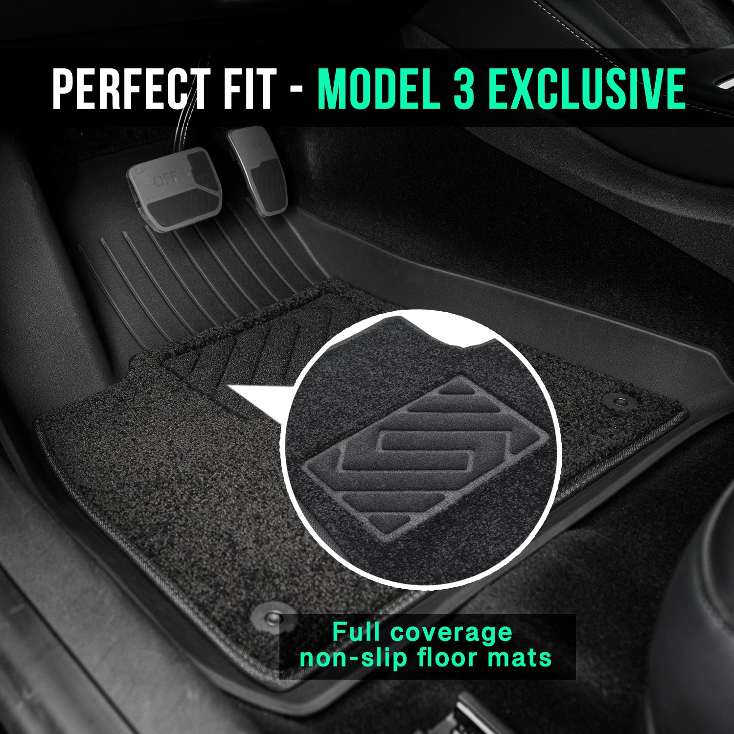 2-in-1 TPE All Weather Model 3 Floor Mats 2023 with Removable Carpet (Left Hand), Waterproof Anti-Slip Floor Mats for Model 3