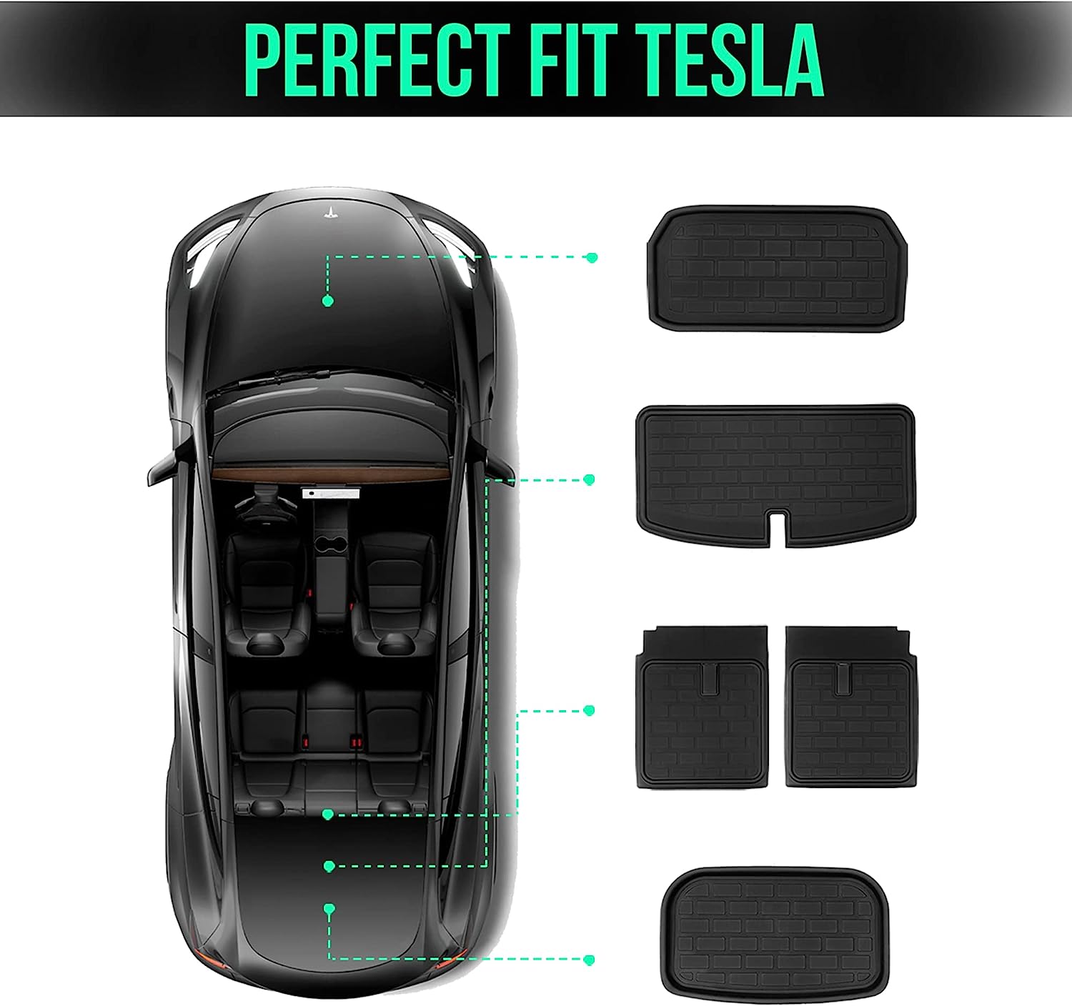 Tesla Model Y Trunk Mats and 3rd Row Chair Mats for 7 Seater 2021-2023, All Weather Protection
