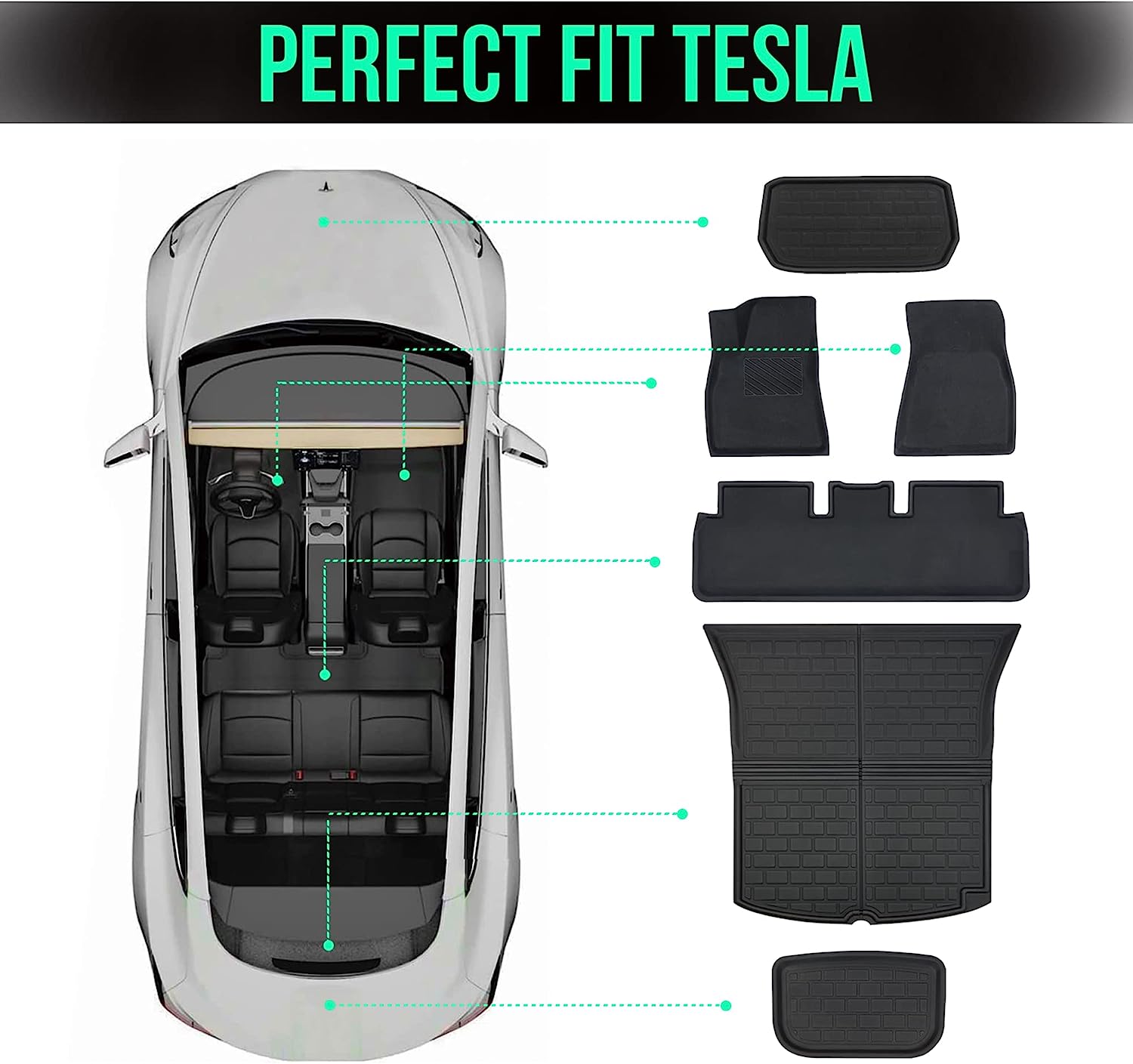 Tesla Model 3 Floor Mats & Trunk Mats (6PCS) 2020-2023 (Right Hand), Tesla Model 3 Accessories